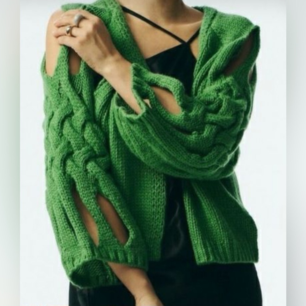 NWT Maeve by Anthropologie Braided Cardigan Green One Size